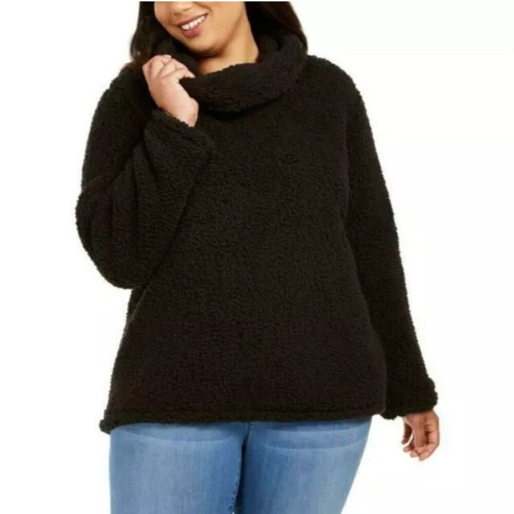 Style & Co Sweater Black Sherpa Plus Size 0X Pullover Long Sleeves Jacket Cozy